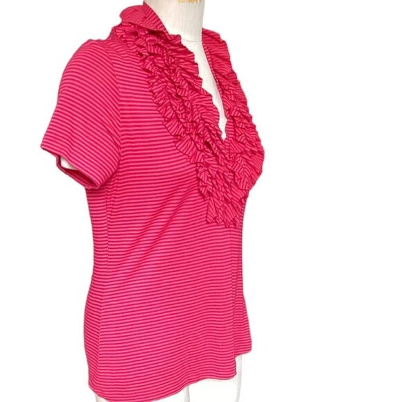Soft Surroundings Striped Top Ruffle Blouse Sz M Pink 144H - Picture 3 of 8
